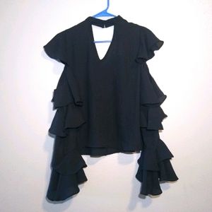 Ups and Downs Black Cold Shoulder M Blouse